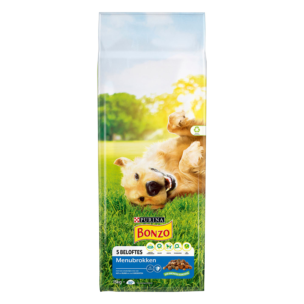 Bonzo Menu Chunks z kurczakiem, wołowiną i warzywami karma dla psów - 2 x 15 kg