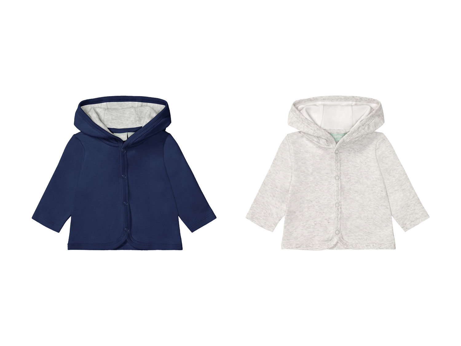 lupilu® Bluza niemowlęca z biobawełny z kapturem, 2 sztuki (Granatowy/jasnoszary, 74/80) miniaturka