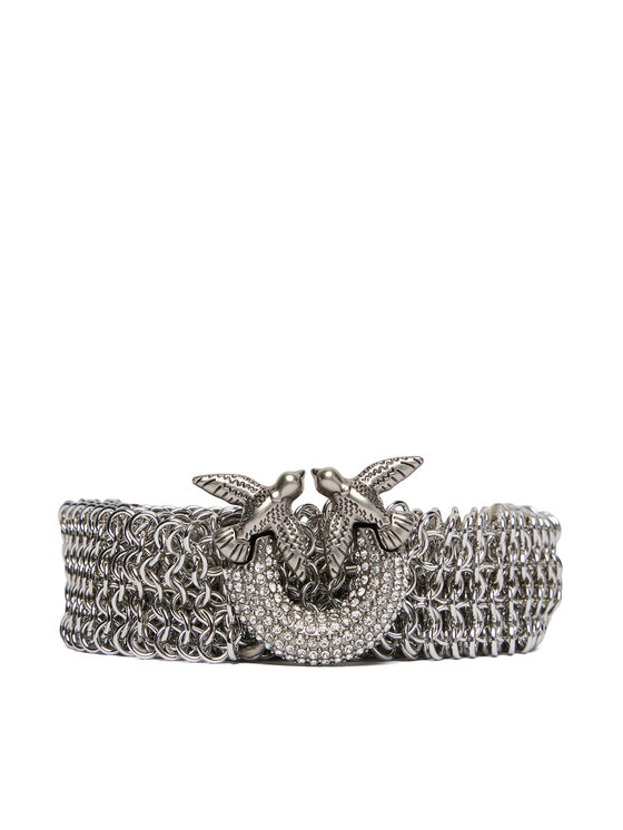PINKO Pasek Damski Strass Buckle Belt H2 105878 A2X8 Srebrny