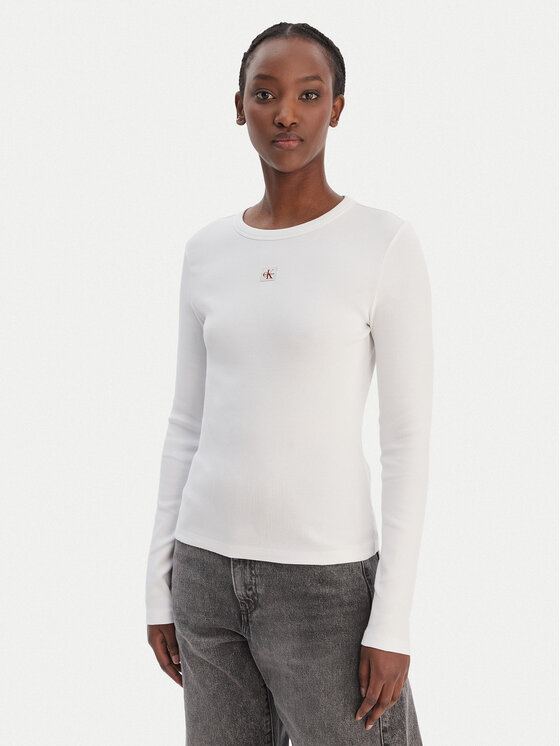 Calvin Klein Jeans Bluzka LV047E205G Biały Slim Fit