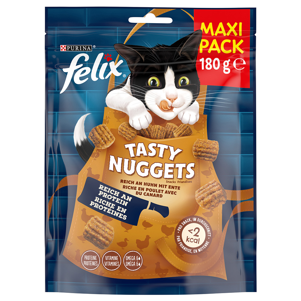 3 + 1 gratis! Felix, przysmaki dla kota, różne rodzaje - Tasty Nuggets, kurczak i kaczka, 4 x 180 g