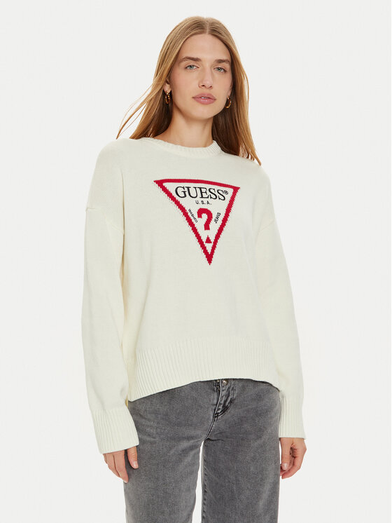 Guess Jeans Sweter W4BR12 Z3HM1 Beżowy Regular Fit
