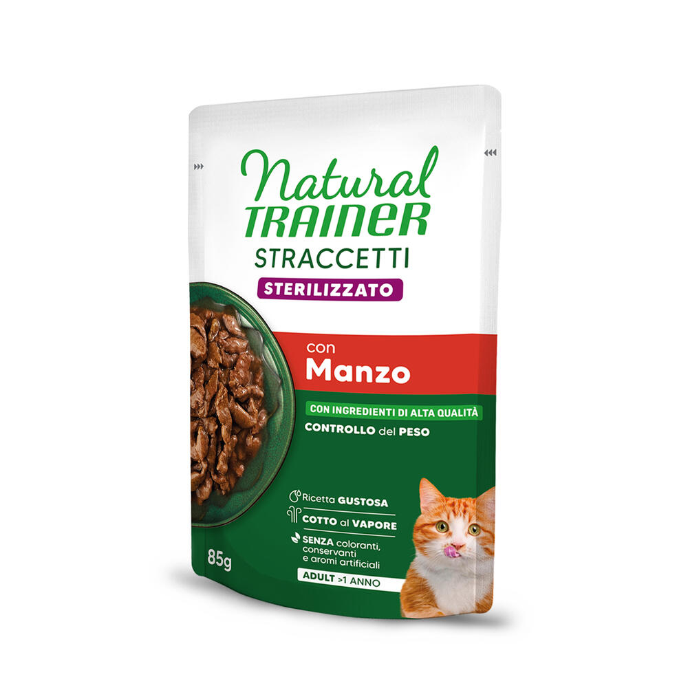 Natural Trainer Straccetti Adult Sterilised, paski w sosie, 24 x 85 g - Wołowina
