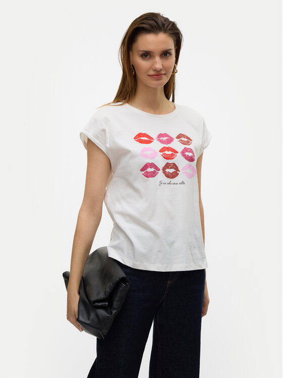 Vero Moda T-Shirt Cysma 10328272 Biały Regular Fit