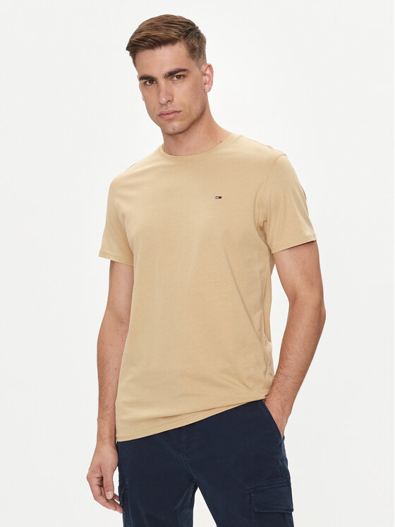 Tommy Jeans T-Shirt DM0DM04411 Beżowy Slim Fit