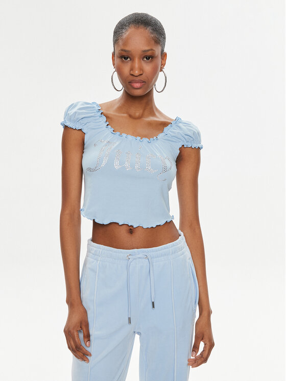 Juicy Couture Bluzka Brodie JCWCT23309 Błękitny Regular Fit