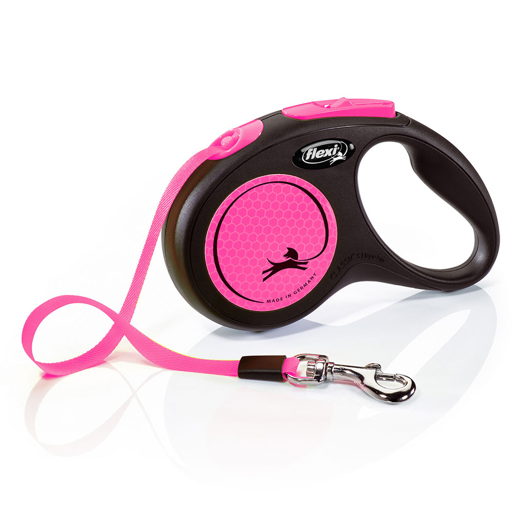 flexi New Neon smycz taśmowa, różowa, 5 m - M do 25 kg