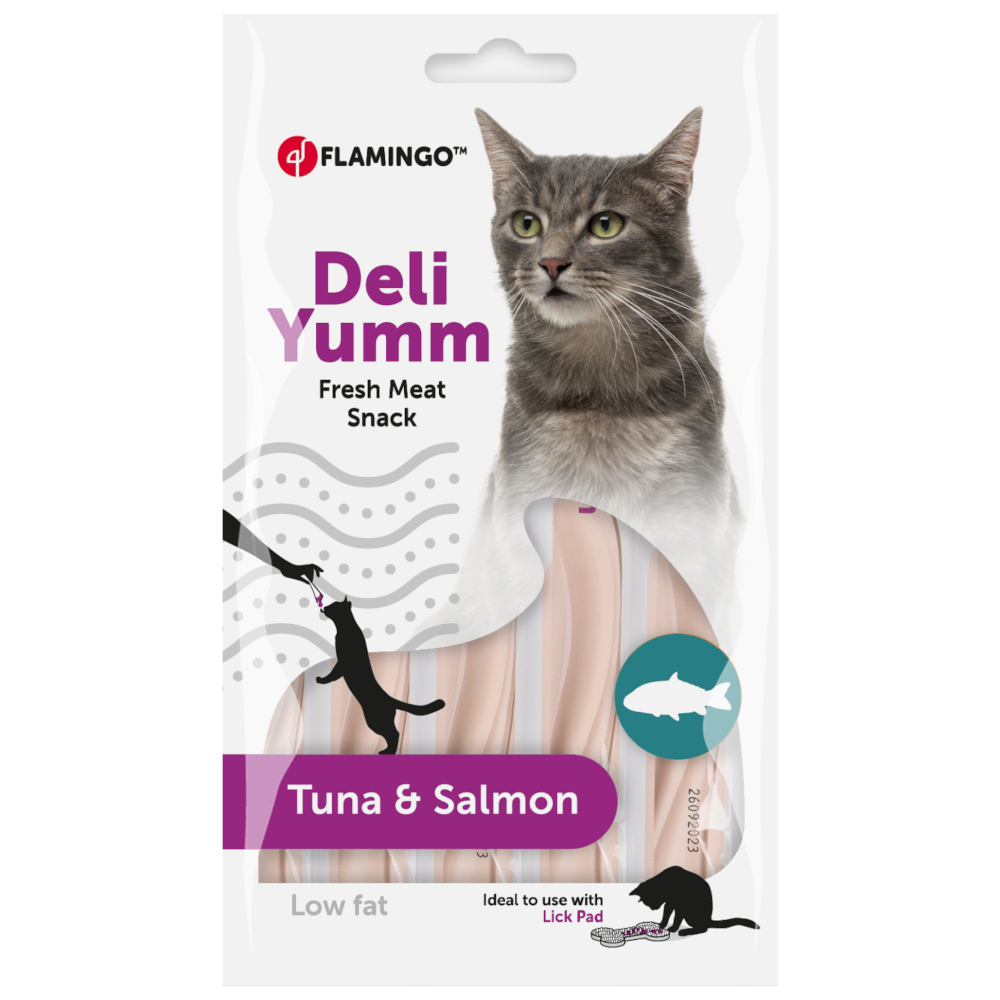 Flamingo Deli Yumm, pasta dla kota - Z tuńczykiem i łososiem, 5 x 14 g