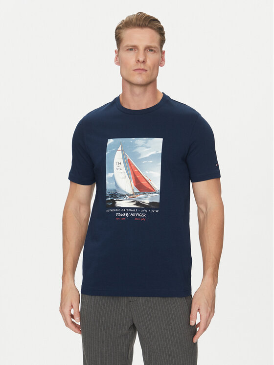 Tommy Hilfiger T-Shirt Color Photo Print MW0MW38615 Granatowy Regular Fit