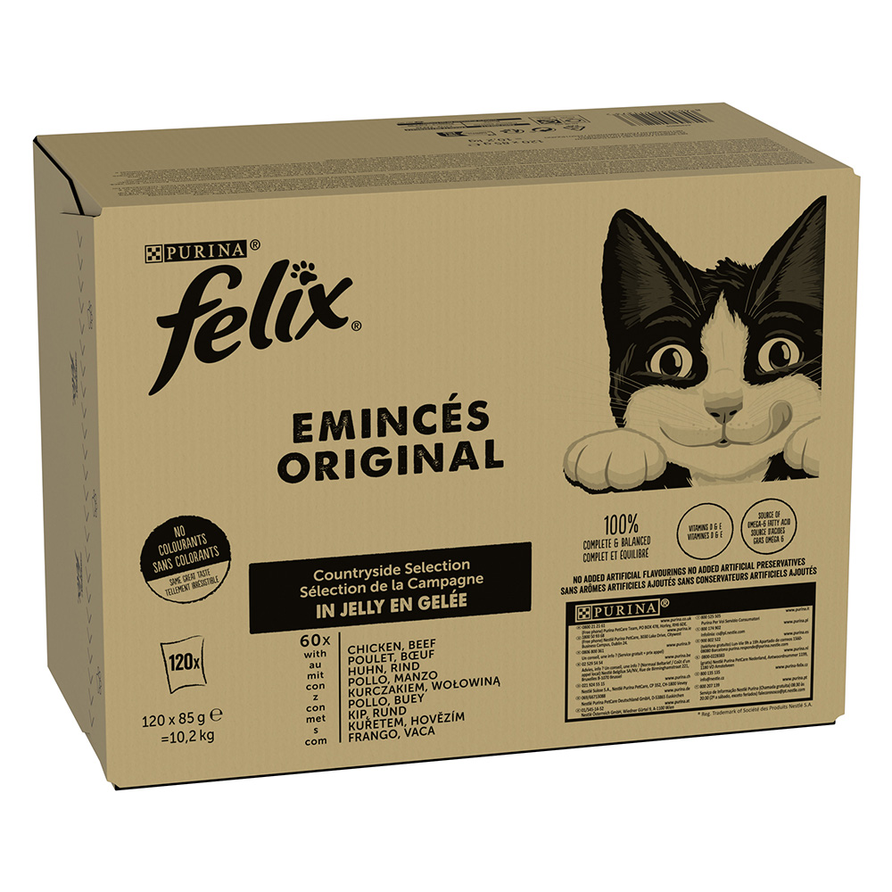 Megapakiet Felix Classic, saszetki w galarecie lub w sosie, 120 x 85 g - Wołowina i kurczak