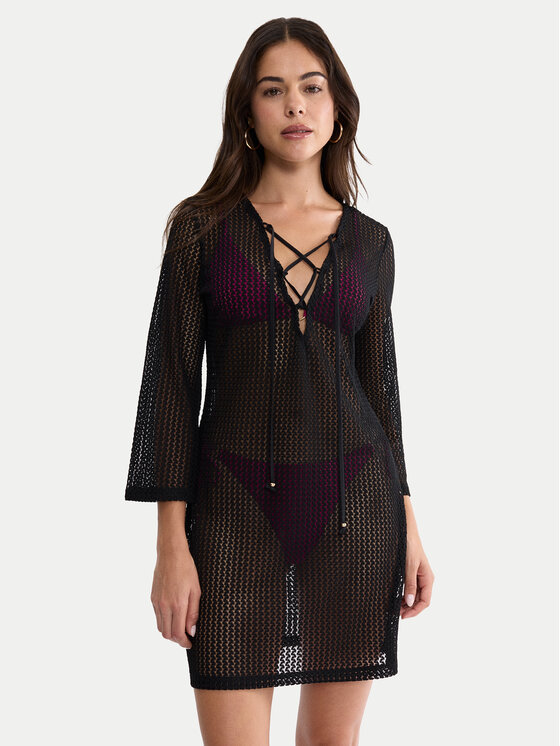 Triumph Sukienka plażowa Beach MyWear Crochet 10226450 Czarny Relaxed Fit