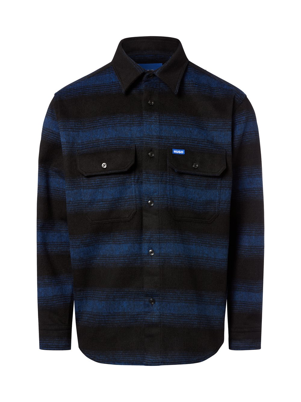 HUGO BLUE Męska koszula flanelowa z zawartością wełny - Ebolt Mężczyźni Comfort Fit niebieski|czarny, L