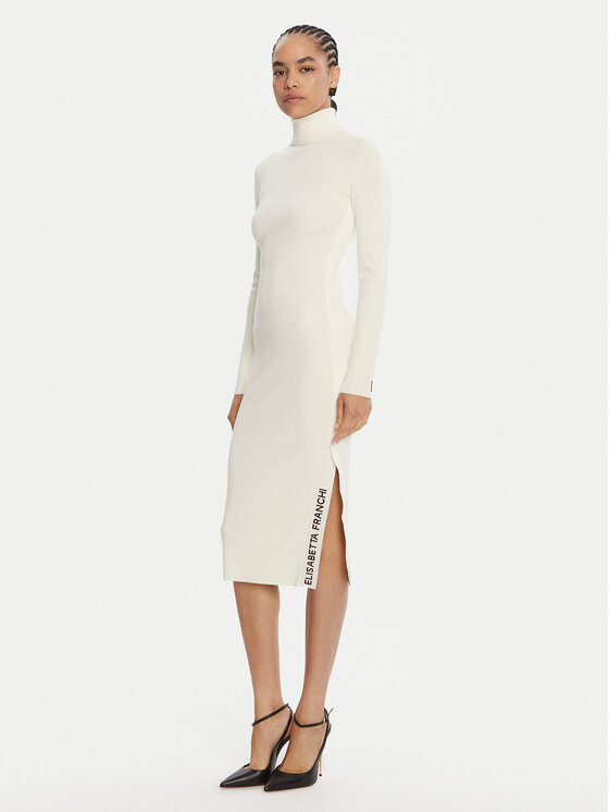 Elisabetta Franchi Sukienka dzianinowa AM-03S-56E2-V390 Écru Slim Fit
