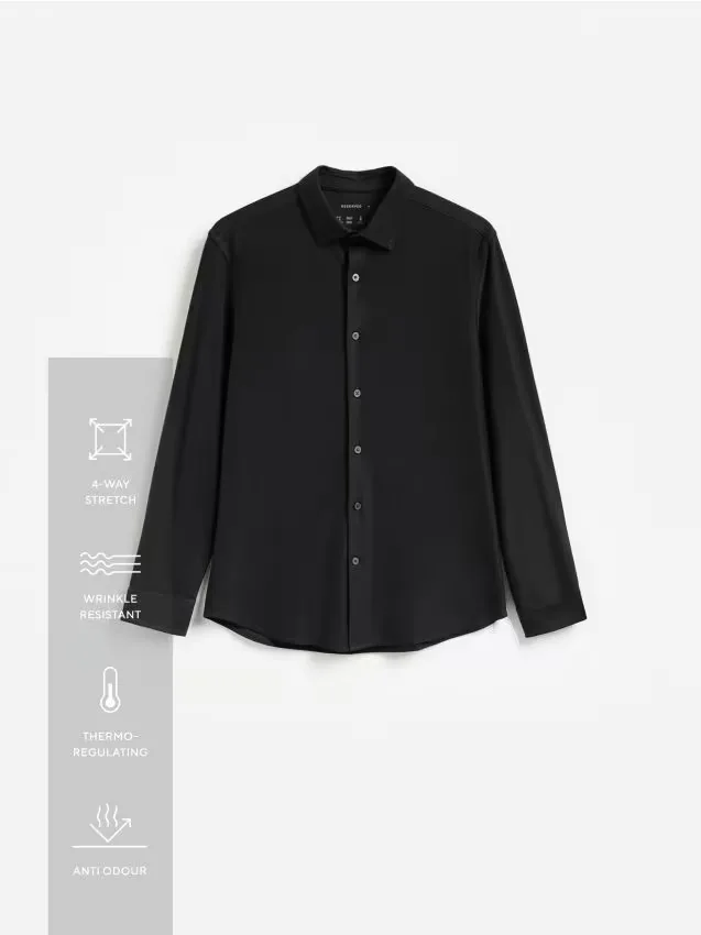 Reserved - Gładka koszula slim fit - czarny