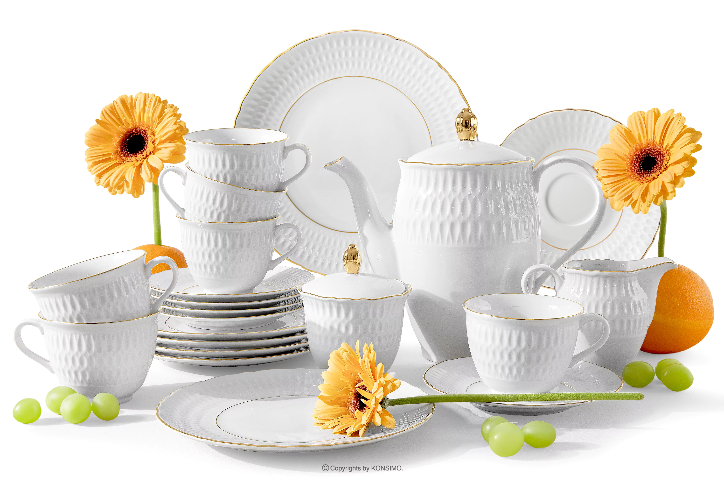Elegancki zestaw kawowy z porcelany złota linia 6 os. (21 el.) SOFIA ZŁOTA LINIA