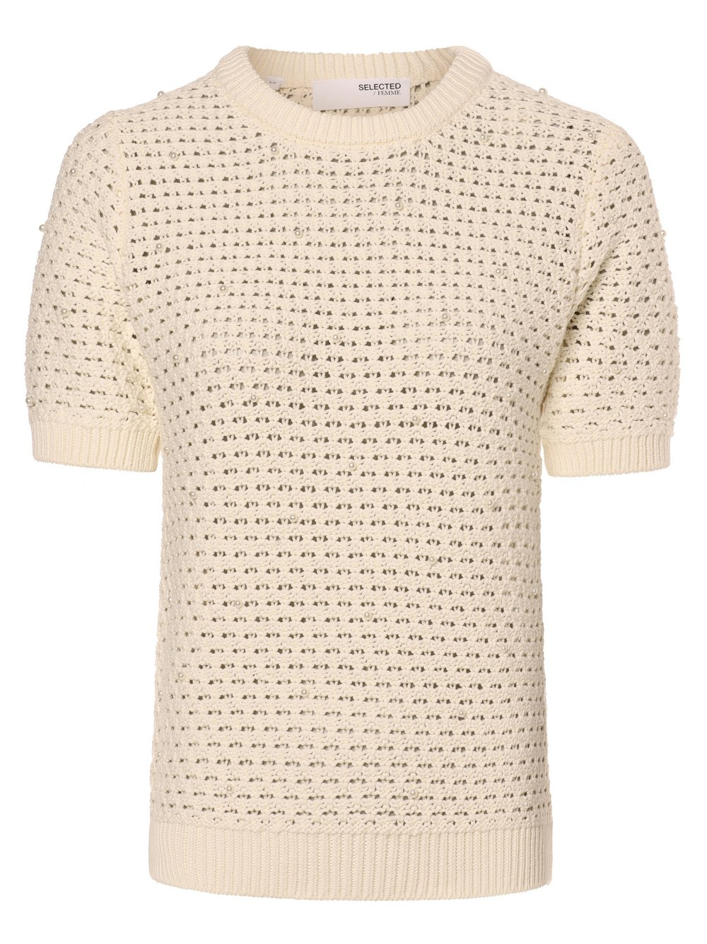 Selected Femme Sweter damski - SLFPenny Kobiety Bawełna beżowy|biały, L