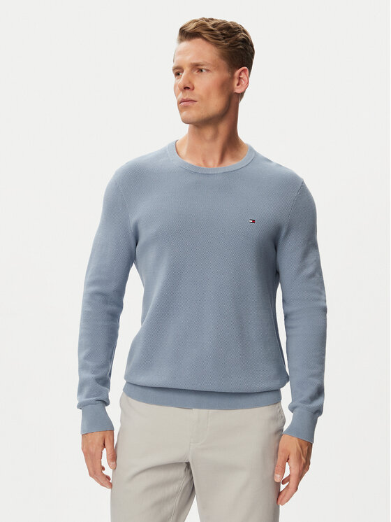 Tommy Hilfiger Sweter Essential MW0MW36347 Błękitny Regular Fit