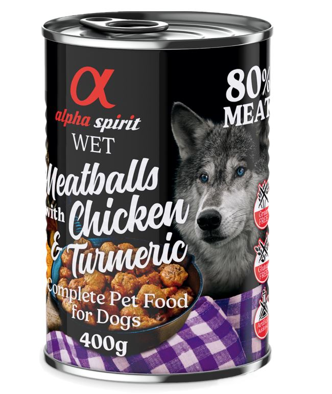 alpha spirit Dog Meatballs, 6 x 400 g - Kurczak z kurkumą