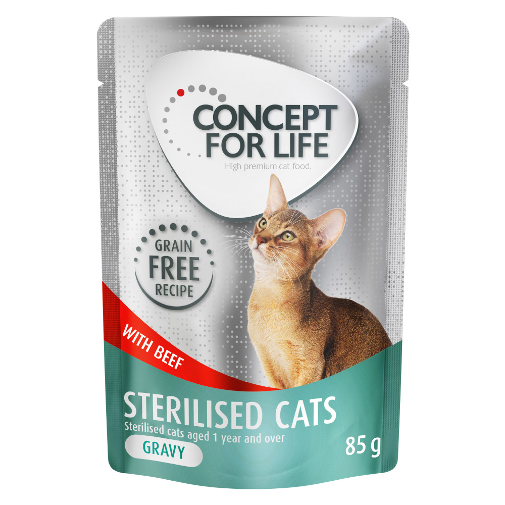 Korzystny pakiet Concept for Life, 48 x 85 g - Sterilised Cats w sosie, wołowina - bez zbóż