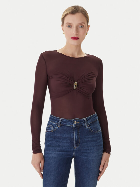 Elisabetta Franchi Body BO-016-57E2-V390 Bordowy Slim Fit