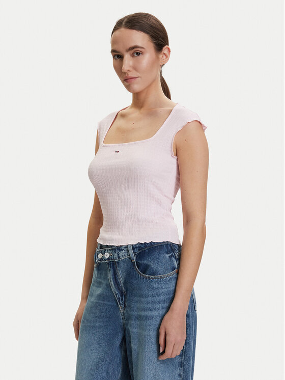 Tommy Jeans Top DW0DW22220 Różowy jasny Slim Fit