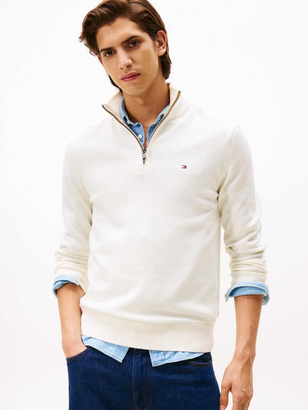 Tommy Hilfiger Sweter z zawartością kaszmiru Mężczyźni Bawełna biały, XL
