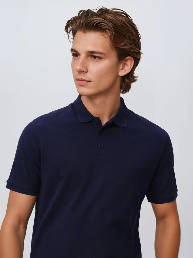 Reserved - Bawełniane polo regular fit - granatowy