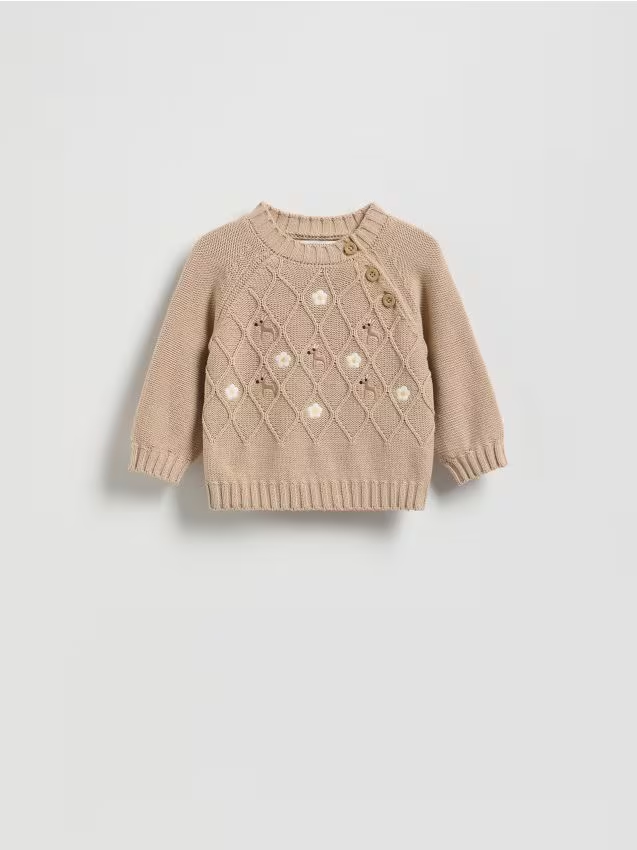 Reserved - Sweter z haftem - beżowy miniaturka