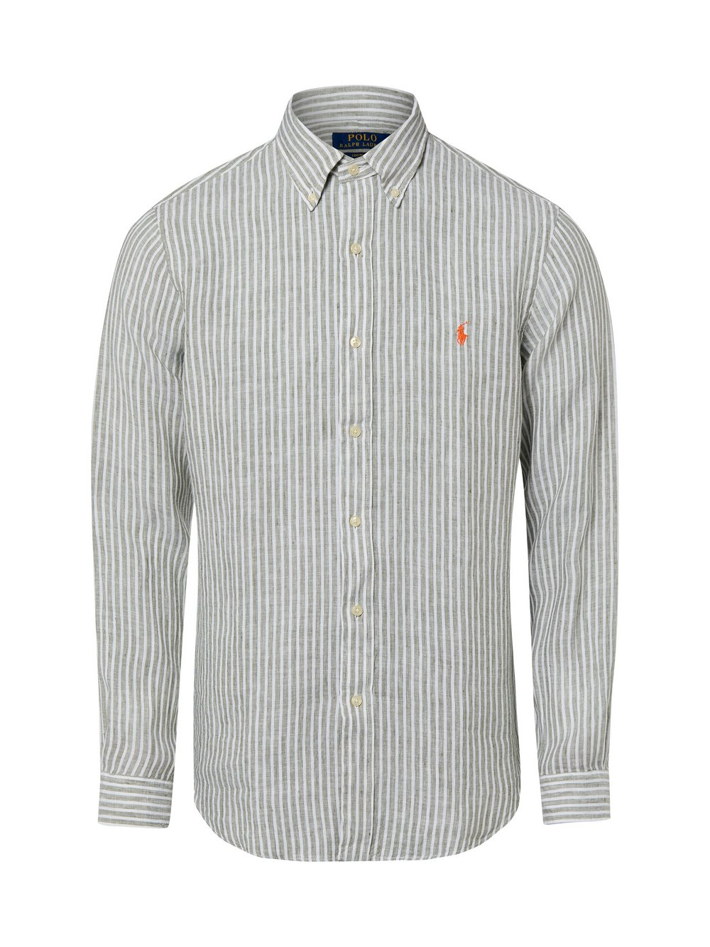 Polo Ralph Lauren Męska koszula lniana - Custom Fit Mężczyźni Modern Fit len zielony|biały, L