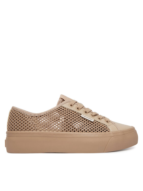 Calvin Klein Sneakersy Vulc Flatf Lace Up Lin Mesh HW0HW02971 Beżowy