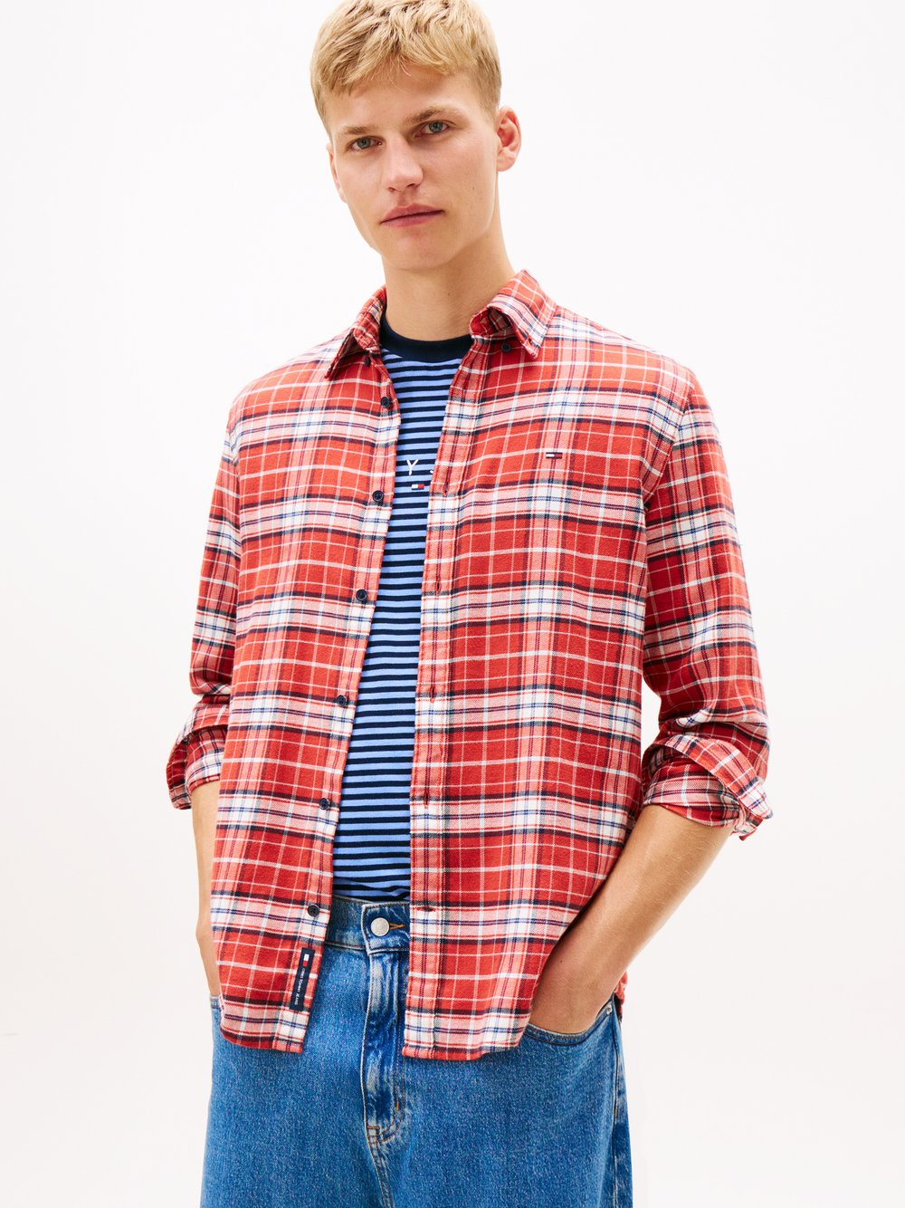 Tommy Jeans Męska koszula flanelowa Mężczyźni Regular Fit Bawełna czerwony|wielokolorowy, S