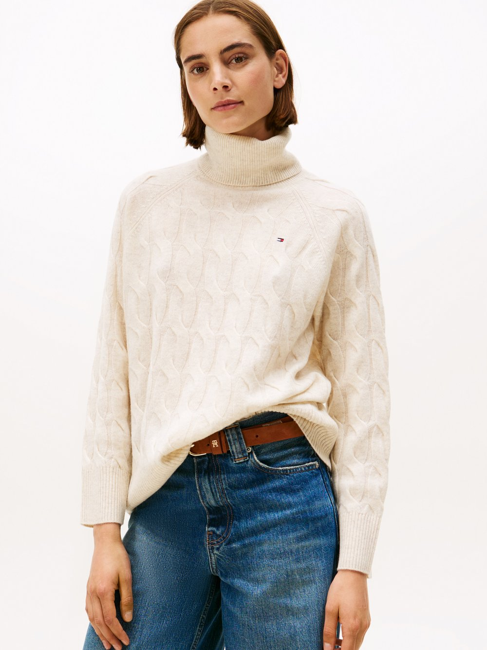 Tommy Hilfiger Wełniany sweter damski Kobiety Wełna beżowy, M