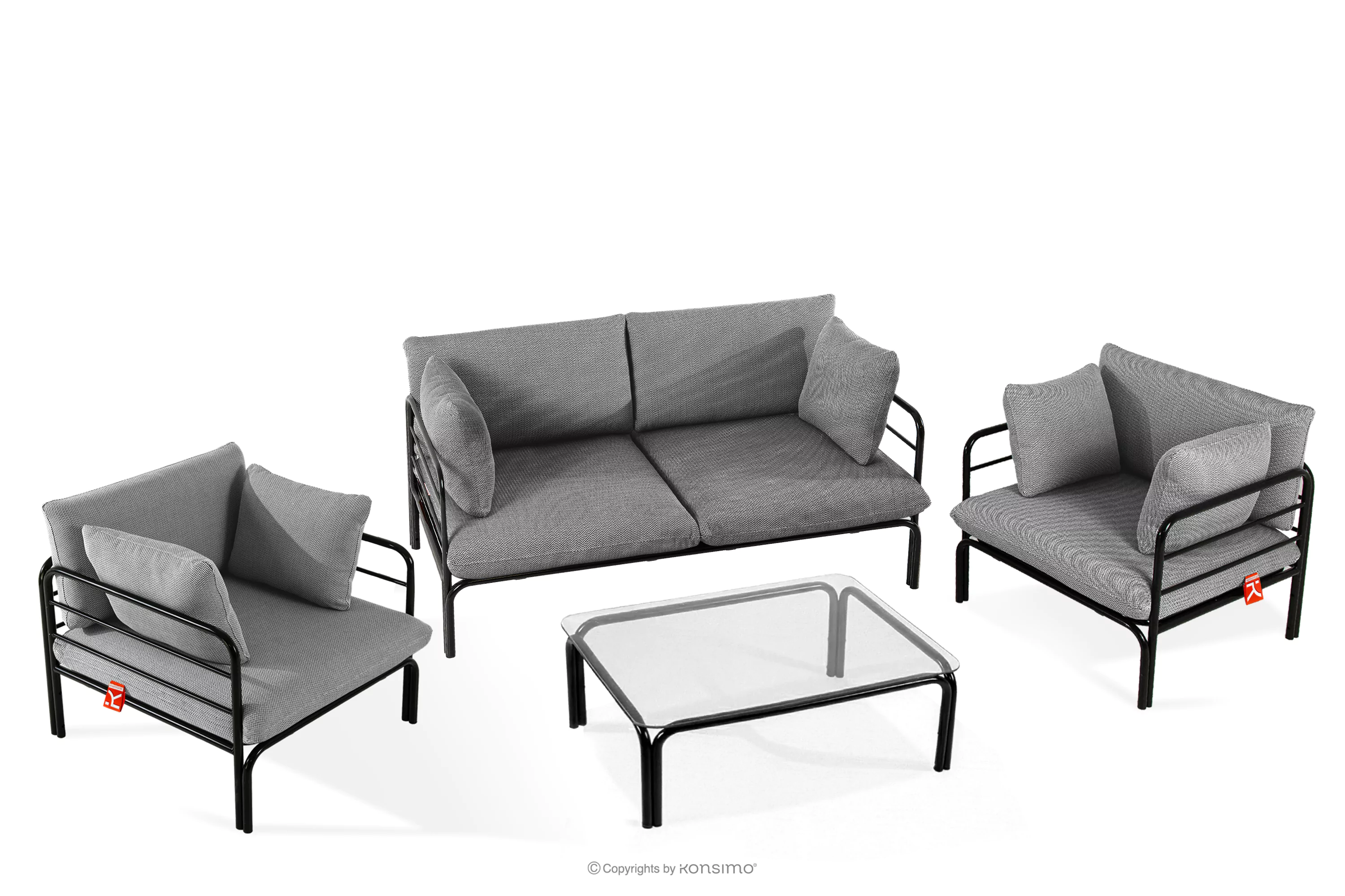 Zestaw mebli ogrodowych 2x fotel, sofa dwuosobowa, stolik antracytowy/czarny/biały RAMBE