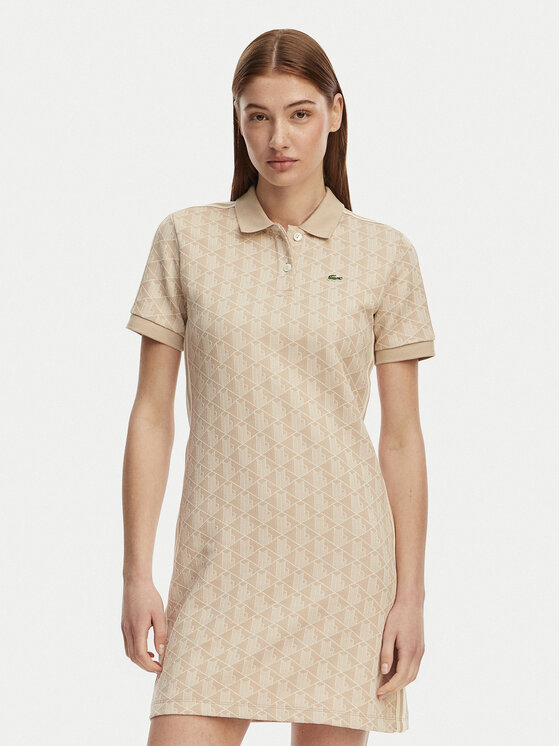 Lacoste Sukienka codzienna EF2655 Beżowy jasny Slim Fit