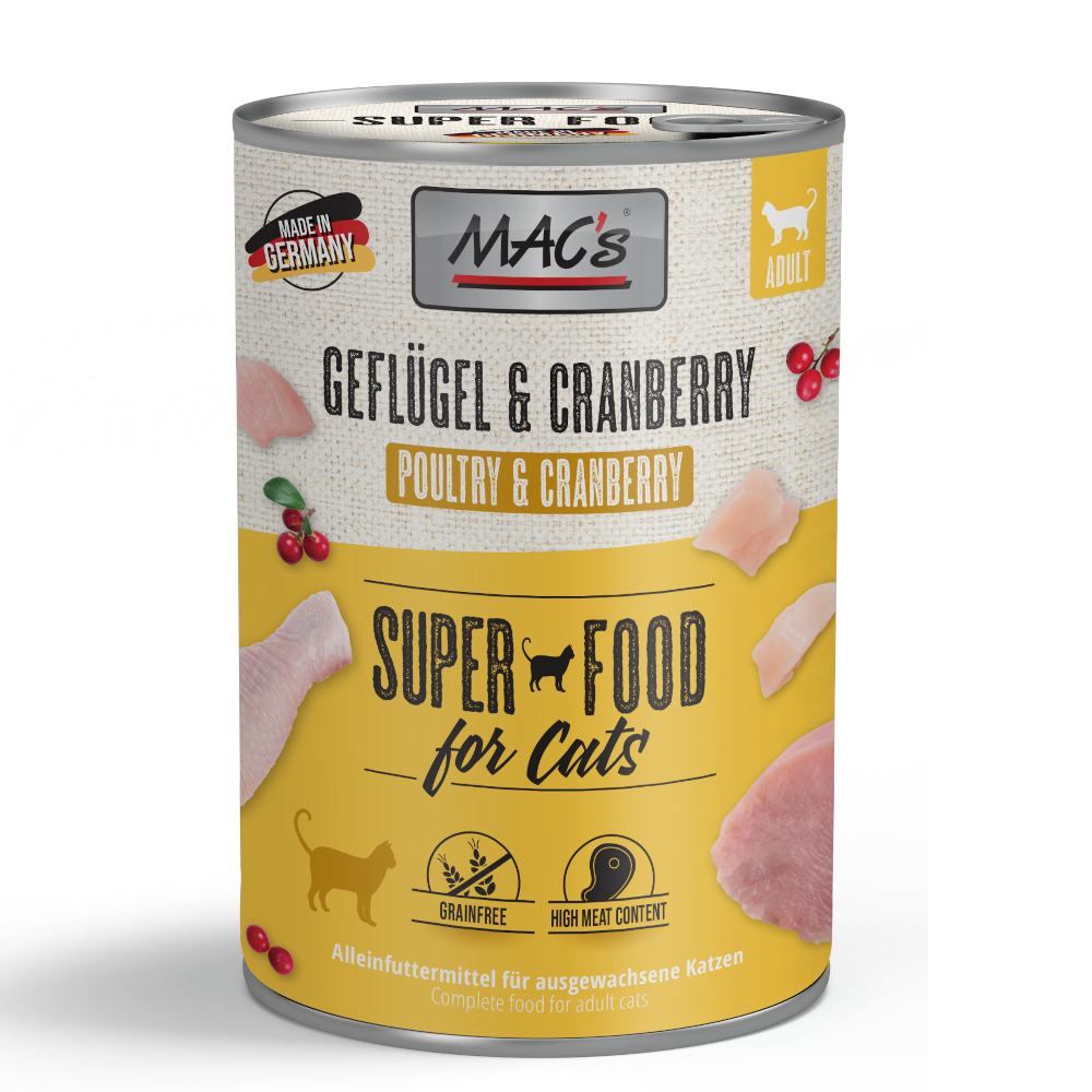 Korzystny pakiet MAC´s Cat karma dla kota, 12 x 400 g - Drób i żurawina