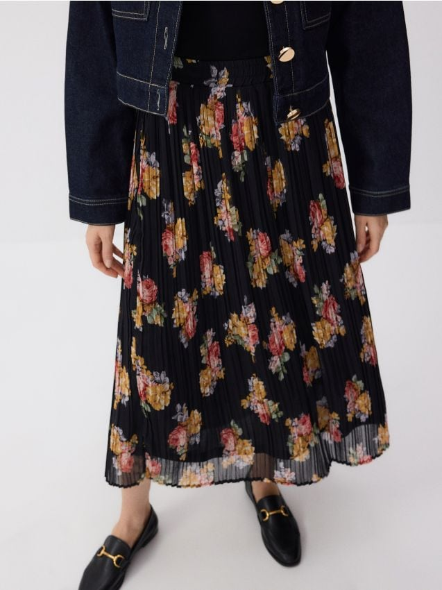 Reserved - Plisowana spódnica midi - wielobarwny