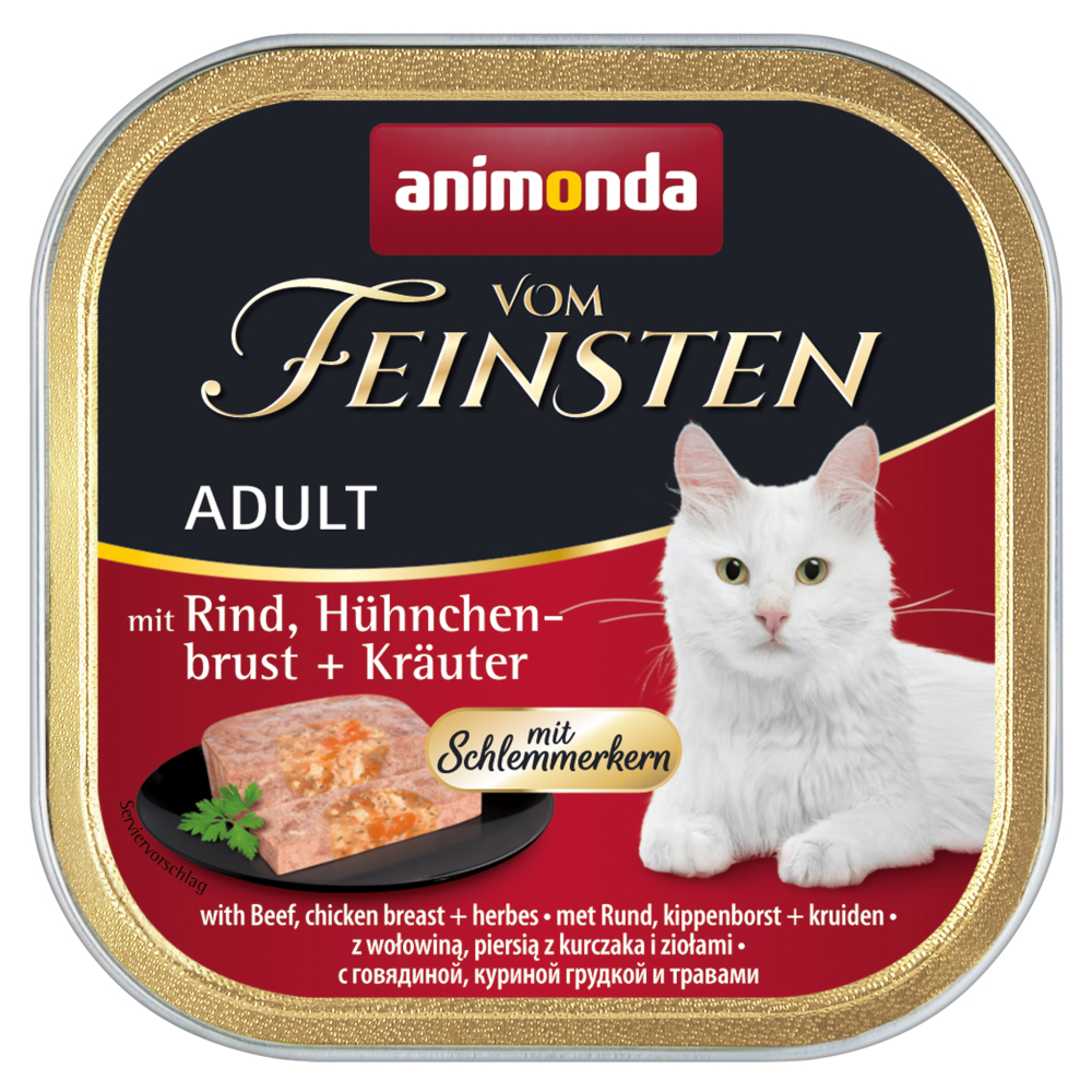 Megapakiet animonda vom Feinsten Adult, 32 x 100 g - Smakowite nadzienie z wołowiną, piersią z kurczaka i ziołami