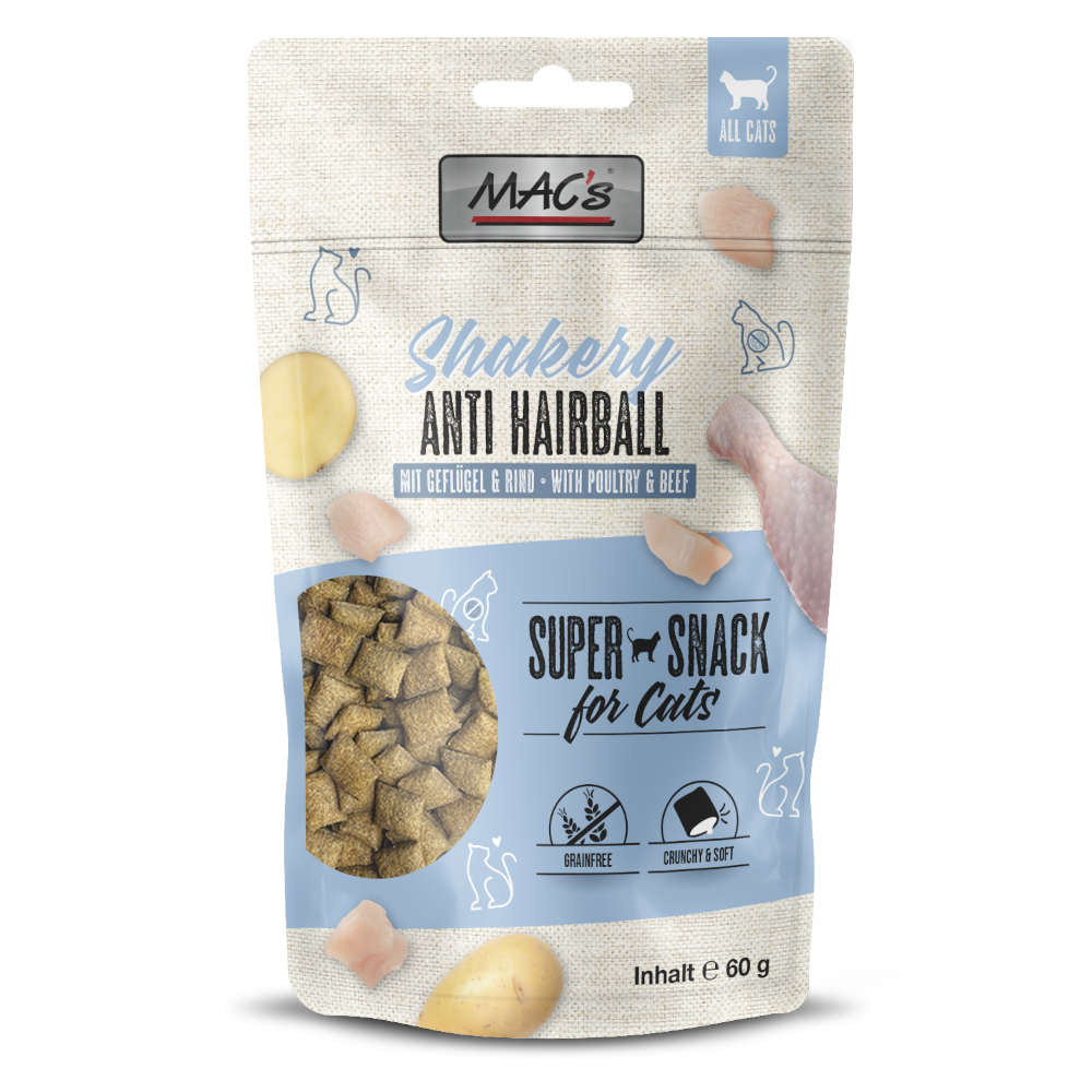 MAC's Cat Shakery Snack - Anti-Hairball z kurczakiem i wołowiną, 3 x 60 g