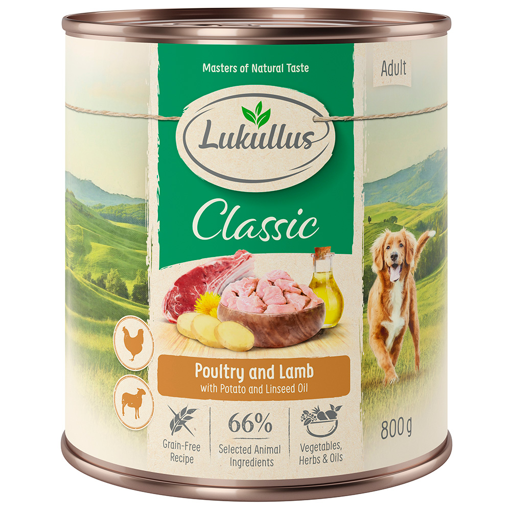 Lukullus Naturkost Adult, 6 x 800 g  - Drób i jagnięcina (bez zbóż)