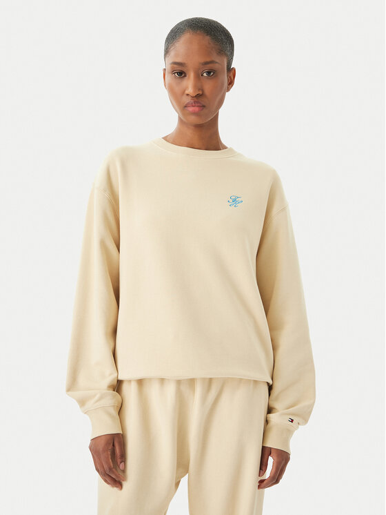Tommy Hilfiger Bluza Logo Embroidery WW0WW48724 Beżowy jasny Relaxed Fit
