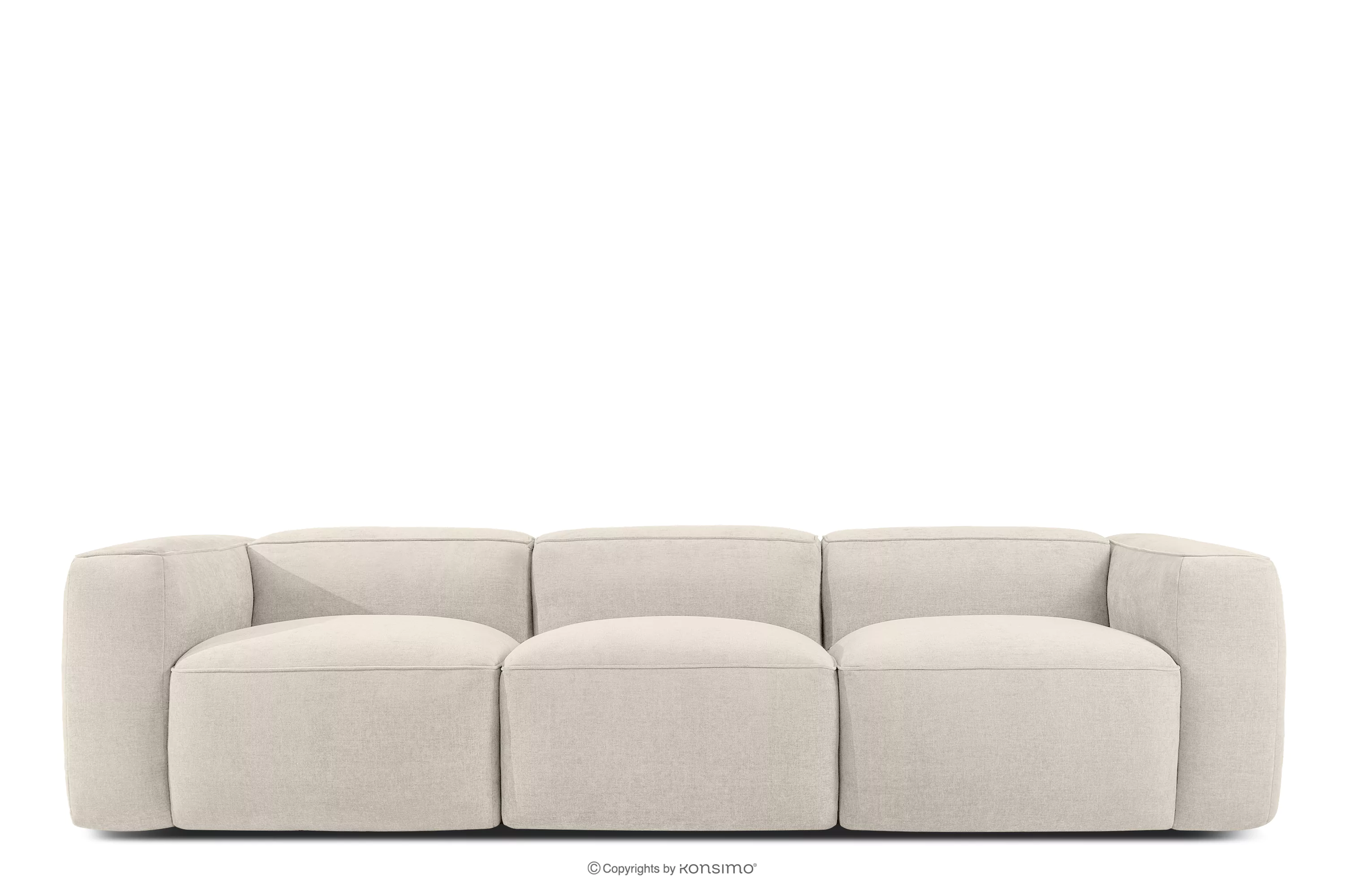 Miękka sofa trzyosobowa w tkaninie plecionej ecru FUBBO