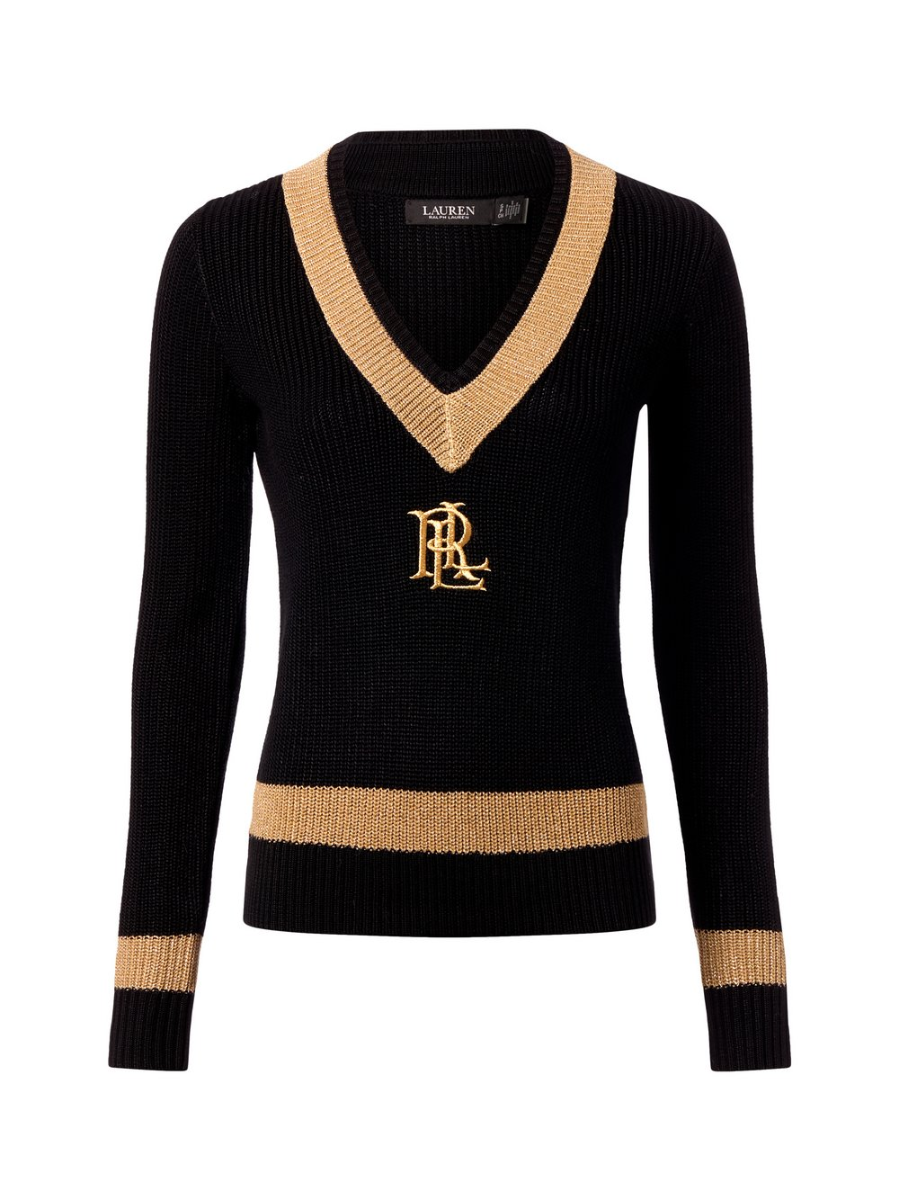 Lauren Ralph Lauren Sweter damski z dzianiny ściągaczowej Kobiety Prążki złoty|czarny, XS
