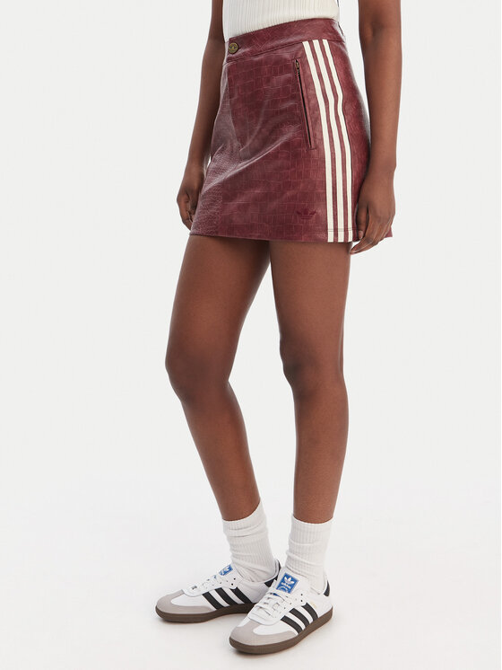 adidas Spódnica z imitacji skóry Pleather KD8785 Bordowy Regular Fit