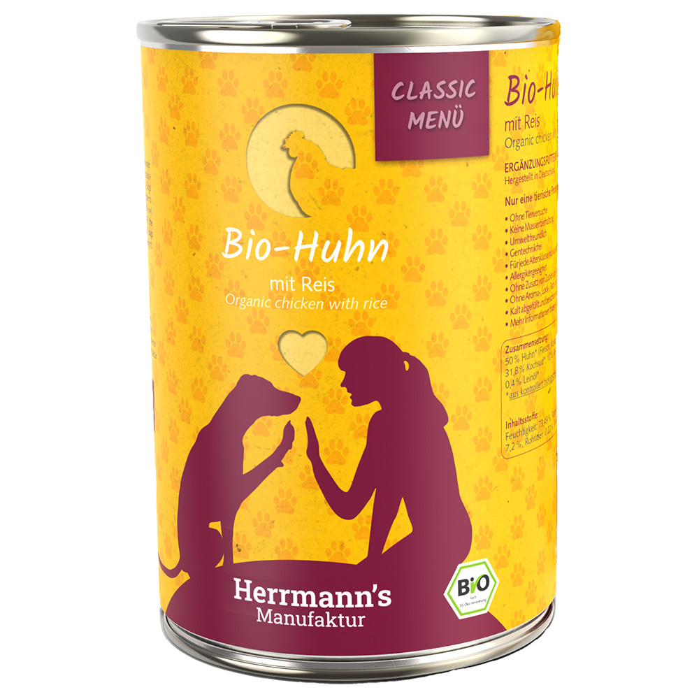 Korzystny pakiet Herrmann's Classic Menu / Bio-Menu, 24 x 400 g - Biokurczak z bioryżem