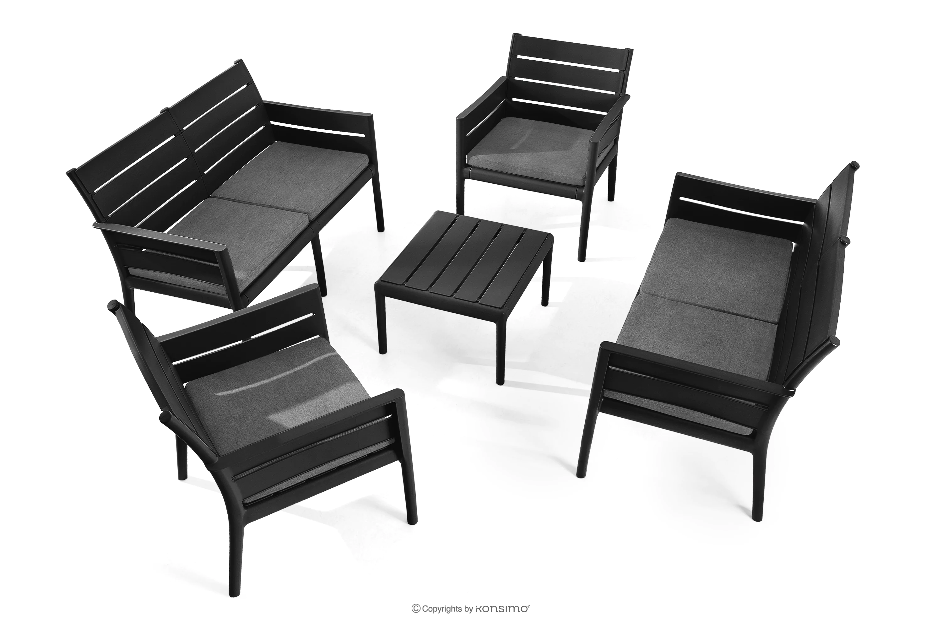 Zestaw mebli ogrodowych polipropylen 2x sofa, 2x krzesło, stolik kawowy antracytowy/szary MITTU