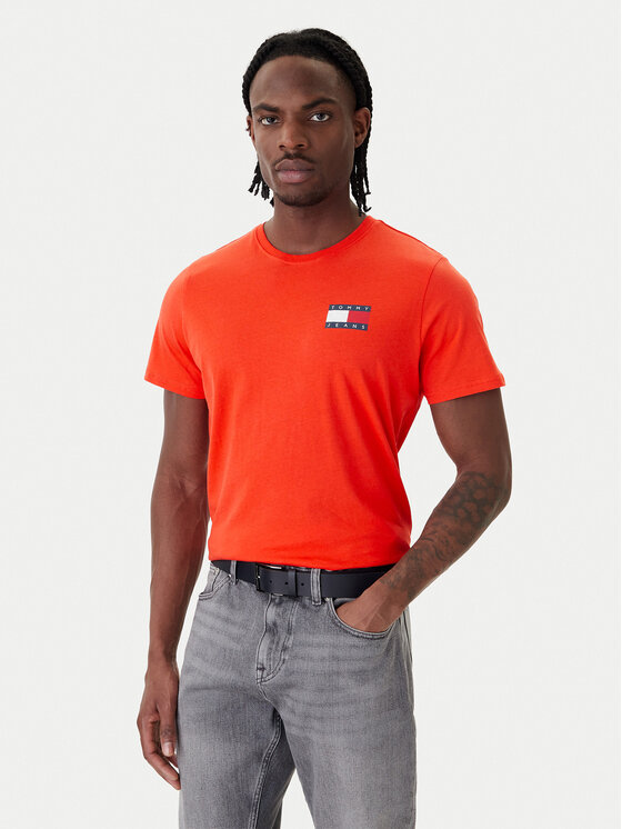 Tommy Jeans T-Shirt Essential DM0DM20740 Pomarańczowy Slim Fit