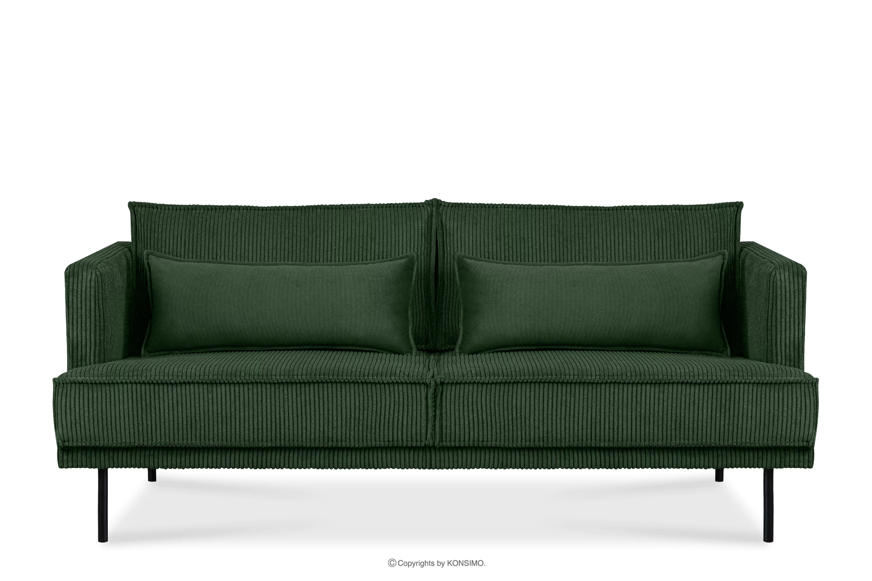 Sofa 3 osobowa w tkaninie sztruks z poduszkami welur ciemny zielony GANZO