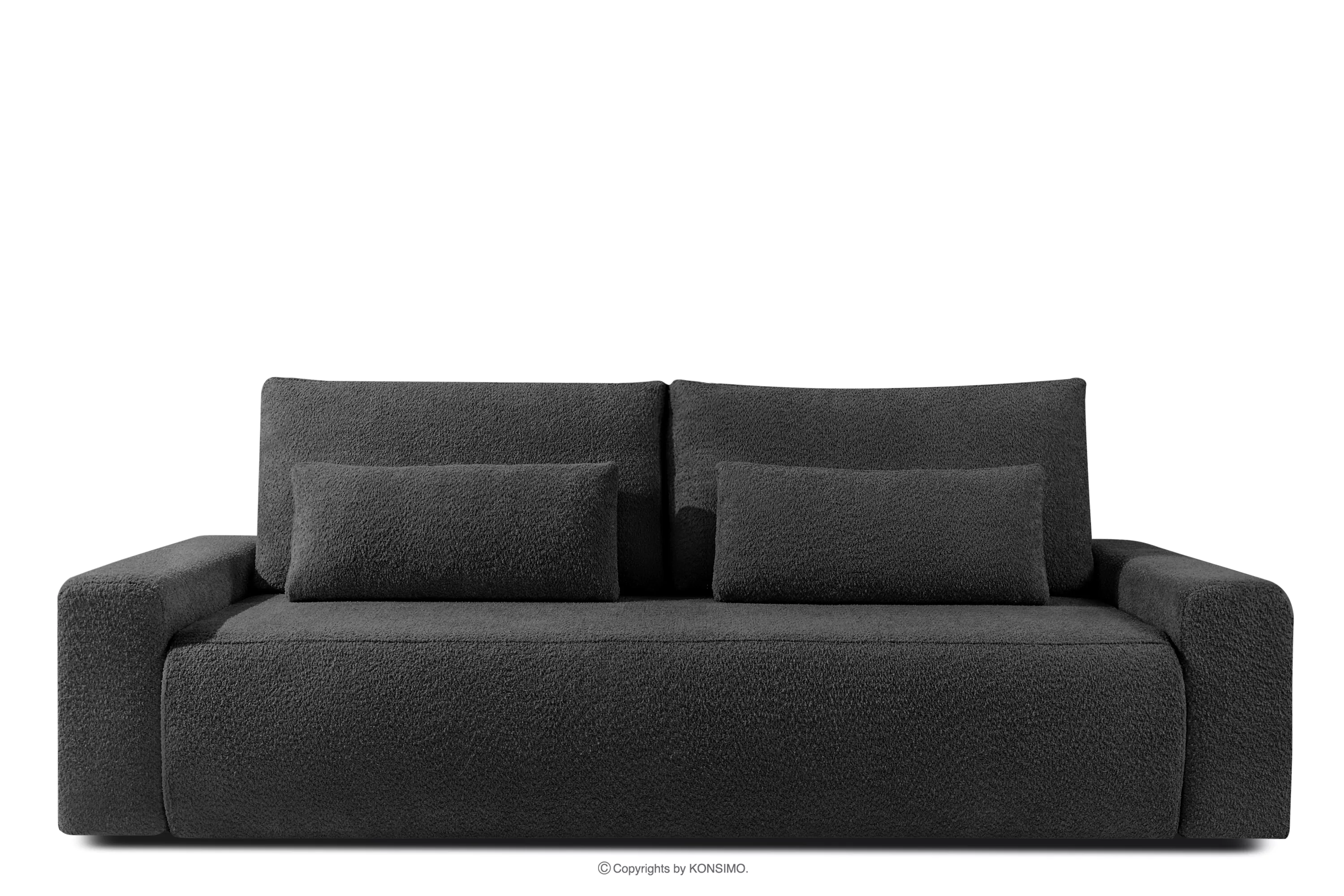 Sofa trzyosobowa z poduszkami rozkładana tkanina boucle antracytowy MOLLIS