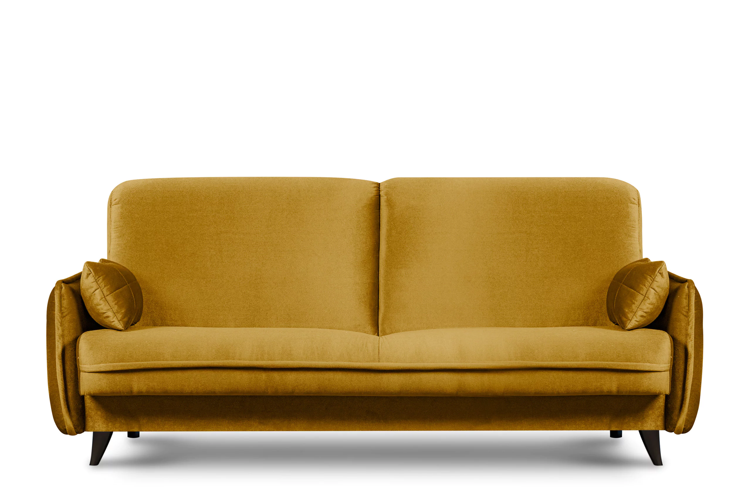 Nowoczesna sofa z funkcją spania welur musztarda GRINDE