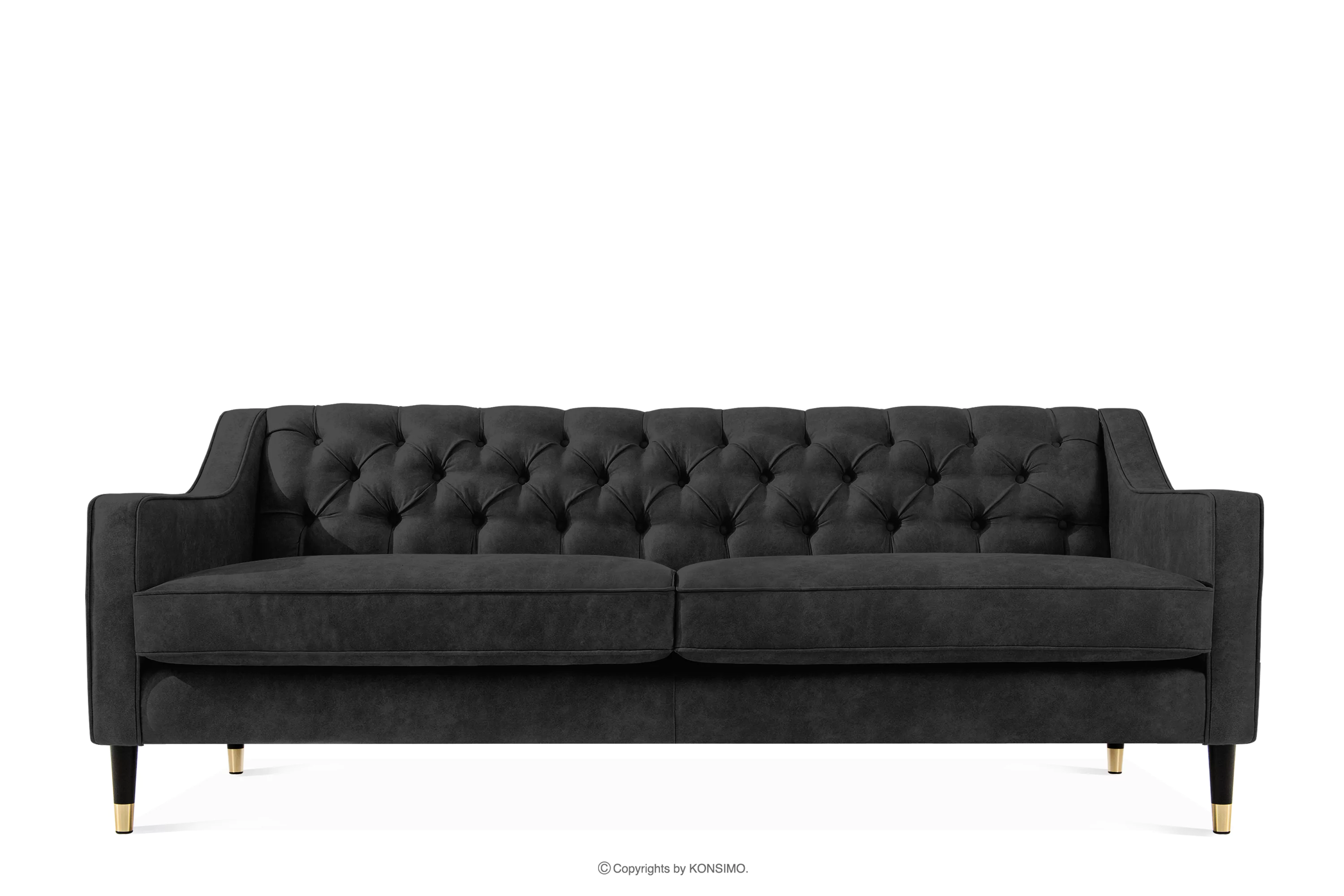 Sofa trzyosobowa w eleganckim stylu z pikowaniem ekoskóra antracytowy NOMUS